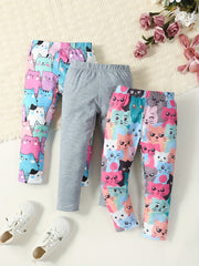 Girls' Kitty Print Comfy Casual Pants with Slight Stretch
