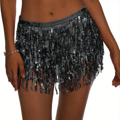 Y2K Sequin Tassel Hip Skirt Belly Dance Wrap Party Costume