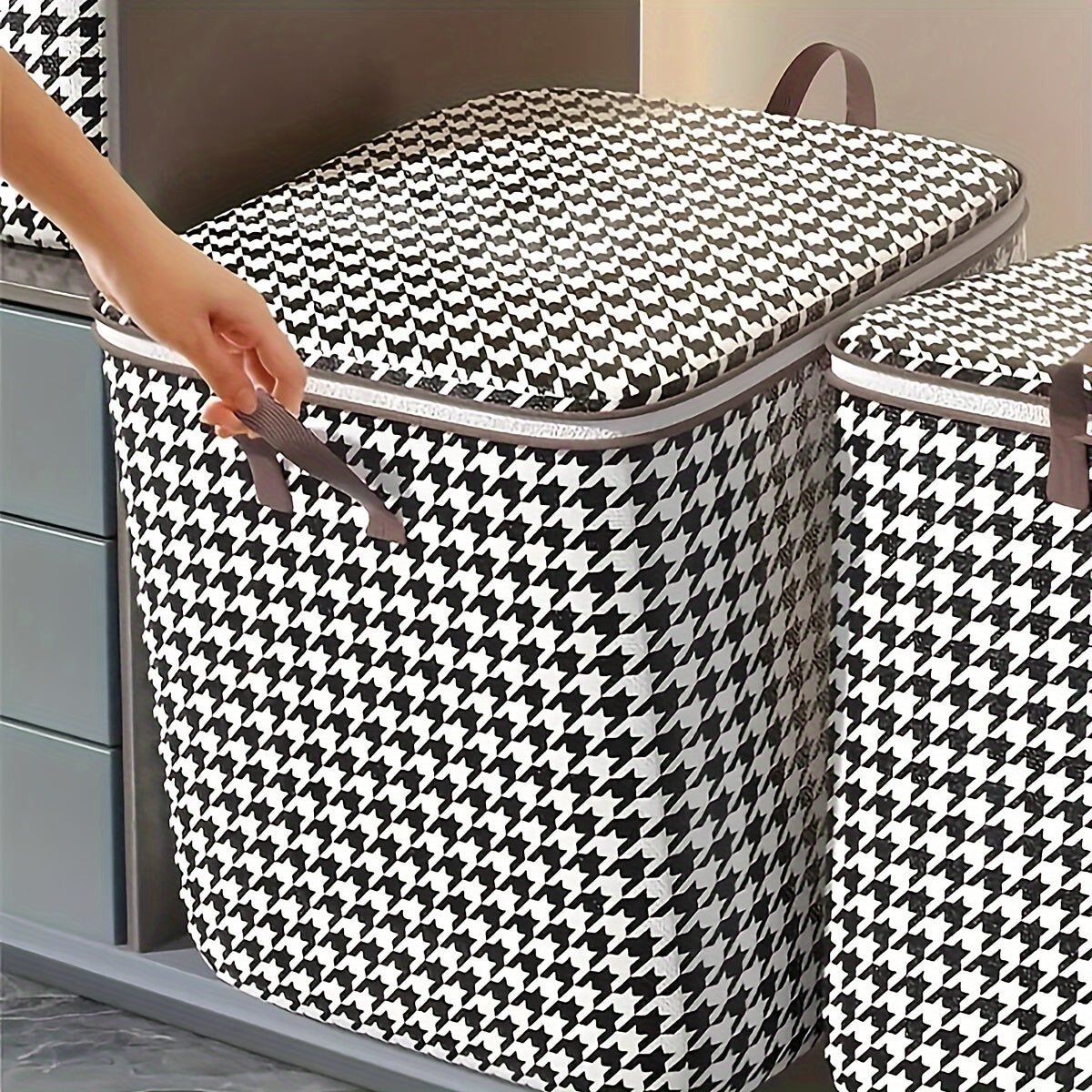 2pcs Houndstooth Storage Bag Large Capacity for Clothes Books Toys