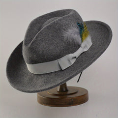Wool Fedora Hat with Bow Band and Feathers Wide Brim Felt Hat