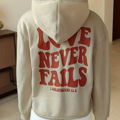 Love Never Falls Hoodie, Drawstring Sweatshirt