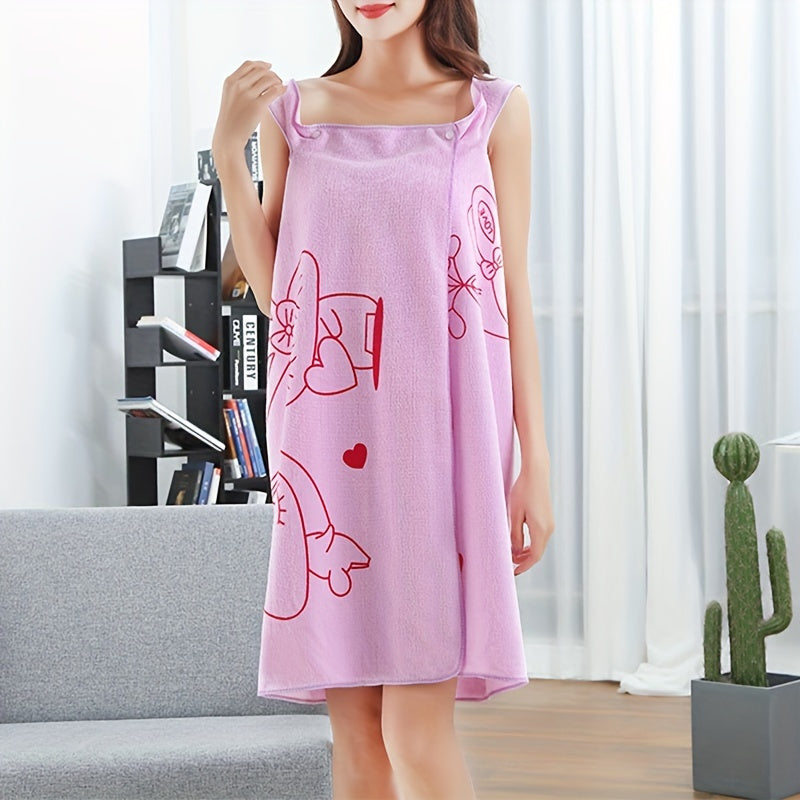 Cartoon Printed Bathrobe Quick Drying Spa Wrap Towel with Thick Straps