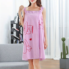 Cartoon Printed Bathrobe Quick Drying Spa Wrap Towel with Thick Straps