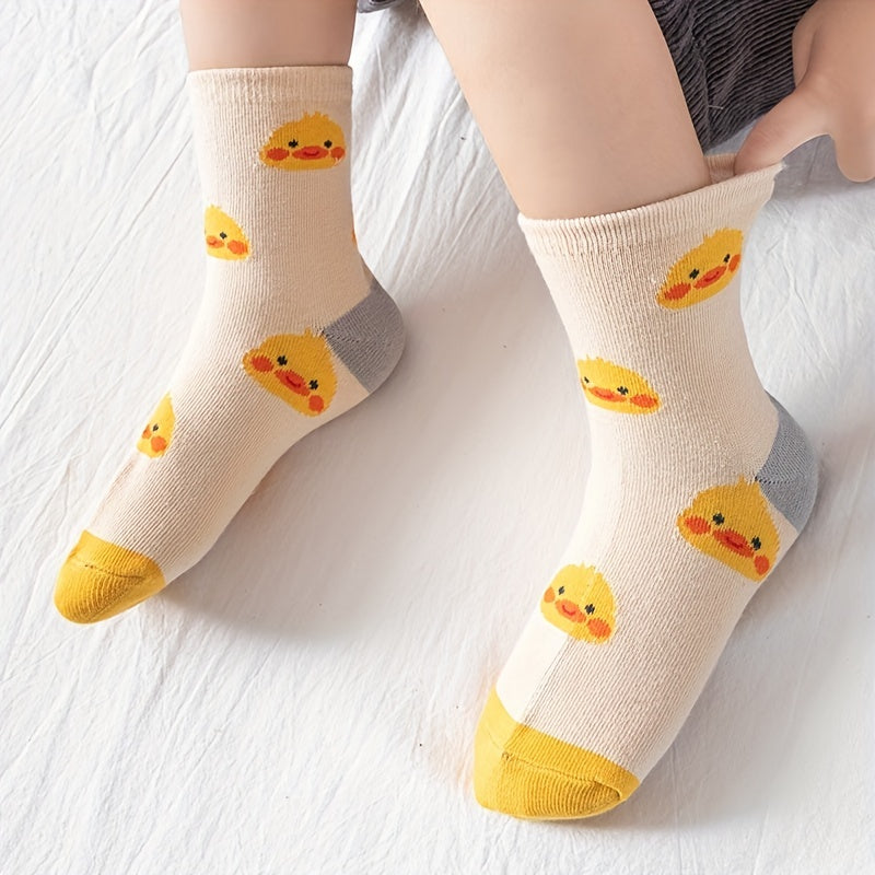 5 Pairs Girls Cartoon Duck Pattern Socks for Kids