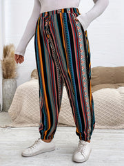 Ethnic Style Pants Women's Plus Patchwork Print Elastic High Rise
