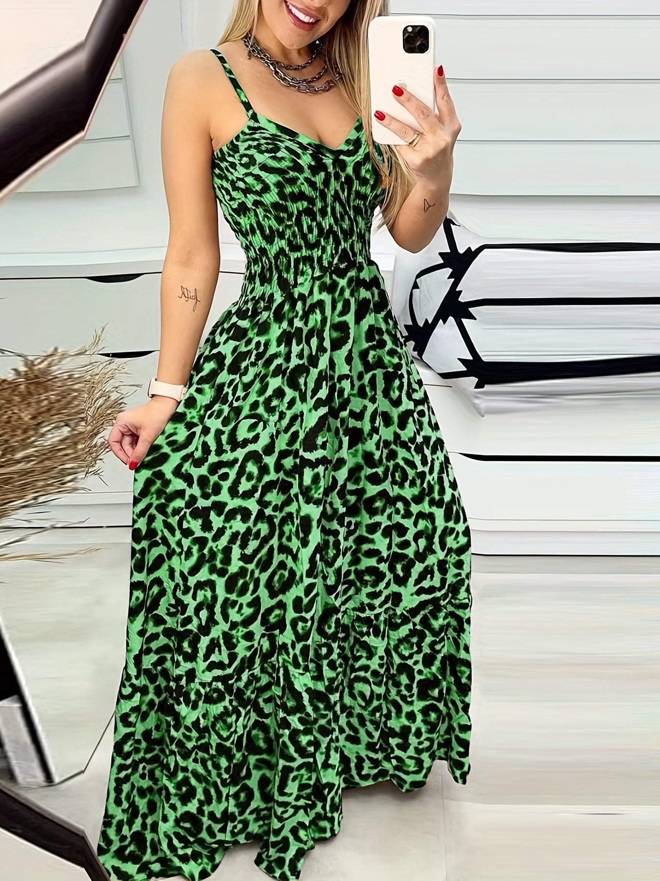 Sexy Leopard Print Nipped Waist Maxi Dress