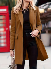 Solid Single Breasted Jacket For Fall & Winter