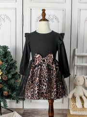 Girls Leopard Print Bow Front Dress