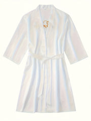 Satin Night Robe V-Neck Long Sleeve with Belt