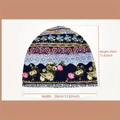 Boho Floral Print Beanie Slouchy Chemo Hat Lightweight Headband