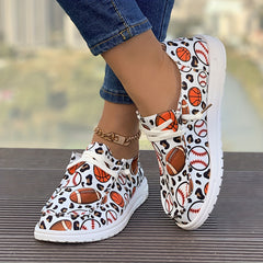 Women's Skate Shoes with Sports Pattern Design Lace up Flat Sneakers