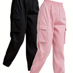 2pcs Casual Sweatpants Elastic Waist Jogger Cargo Pants for Women