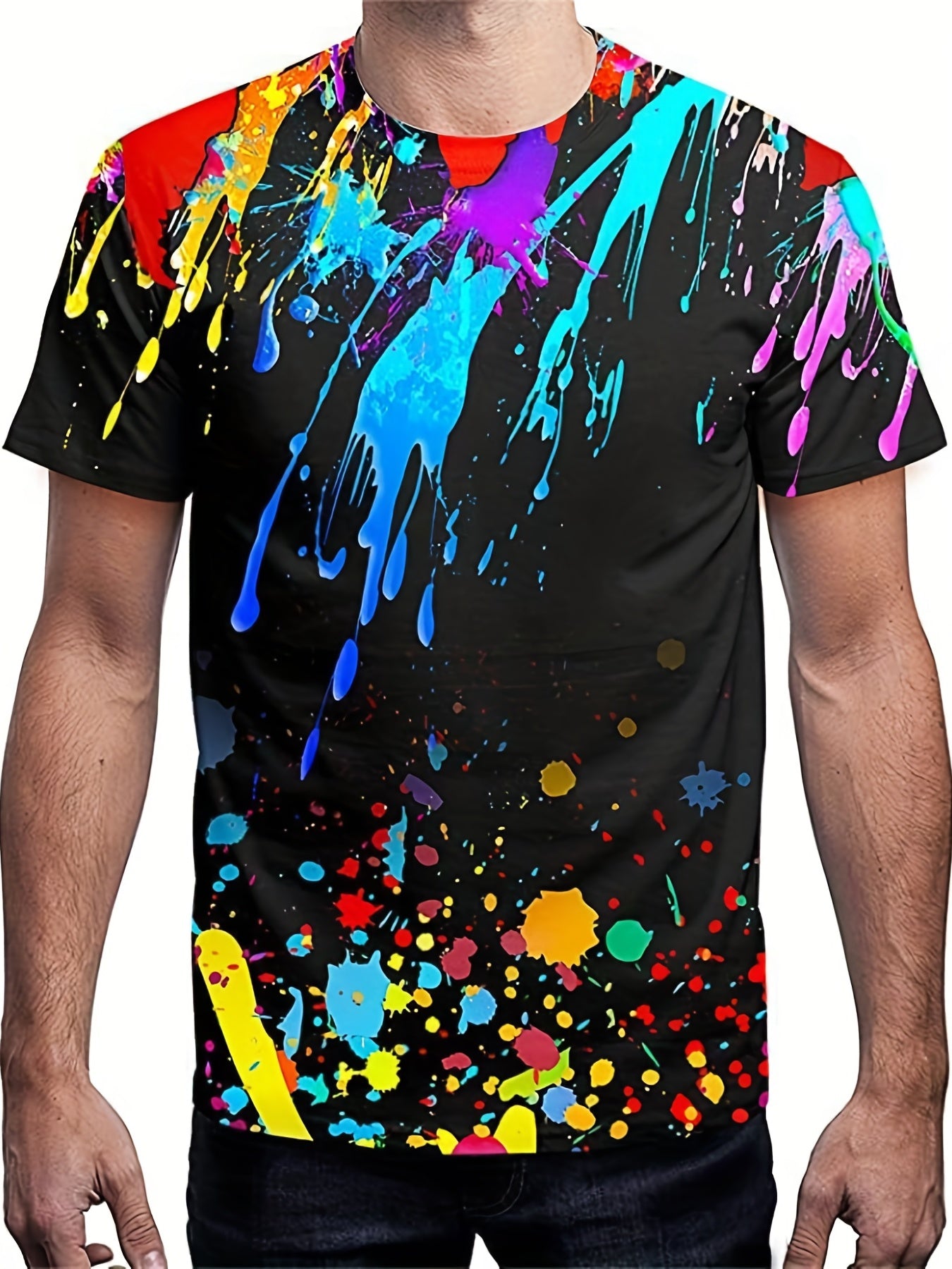 Men's Colorful 3D Print T Shirt Comfy & Stretchy Tee Top
