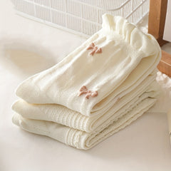 Thin Bow & Flower Pattern Socks Breathable Ruched Trim Mid Tube Women's Stocking