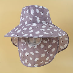 Cotton Print Sun Visors Wide Brim UV Protection Sun Hats with Face Cover