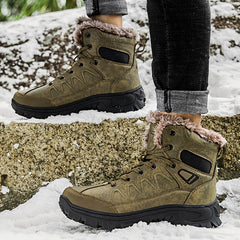 Men's Leather Snow Boots Warm Fleece Anti-Skid Hiking Winter Boots