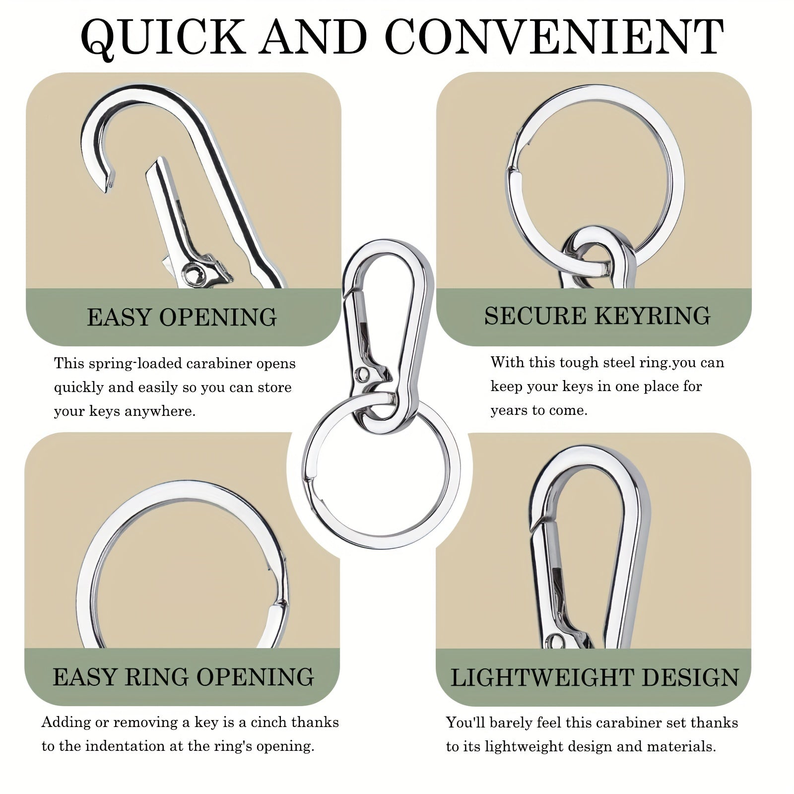 Heavy Duty Metal Keychain Holder for Belt Carabiner with Keyring Clips