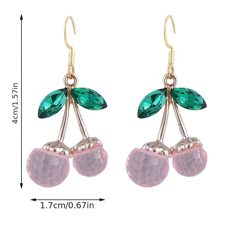 Red Crystal Cherry Drop Dangle Earrings Women's Jewelry Gift