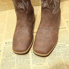 Western Embroidered Cowgirl Boots Chunky Heeled Mid Calf Boots