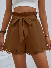 Scallop Trim Bow Tie Shorts Casual Solid Summer Shorts