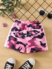 Toddler Girls Block Camouflage Elastic Waist Casual Sports Shorts