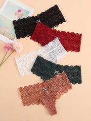 5 Pcs Lace Panel Cheeky Panties Comfortable Brazilian Panties
