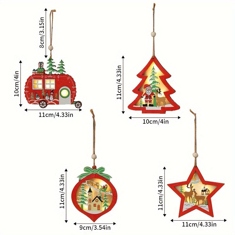 4pcs Wooden Star Car Pendant Christmas Tree Decorations