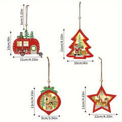 4pcs Wooden Star Car Pendant Christmas Tree Decorations
