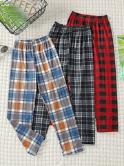 3pcs Boys Casual Plaid Straight Loose Long Pants for Spring & Autumn