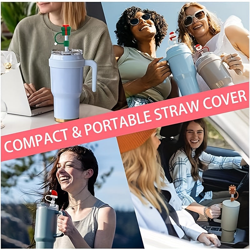 6pcs Christmas Silicone Straw Cap Dustproof Cover Plug