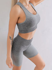 2 Pcs Gradient Yoga Clothing Suit Running Fitness Work Shockproof Bra Elastic