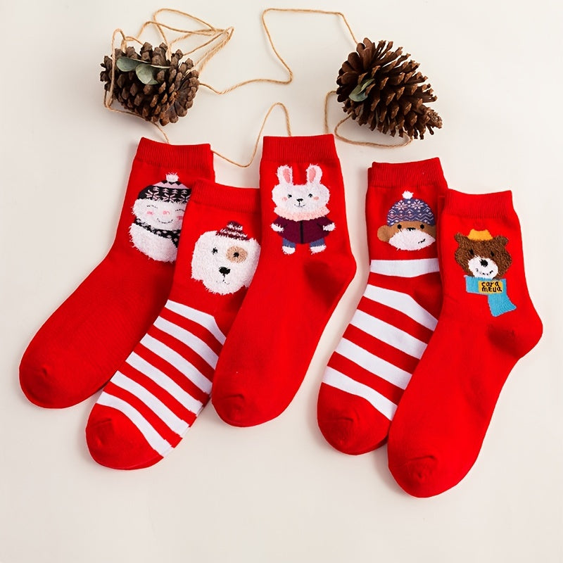 5 Pairs Soft Rabbit Pattern Socks Pack for Chinese New Year Women's Lucky Socks