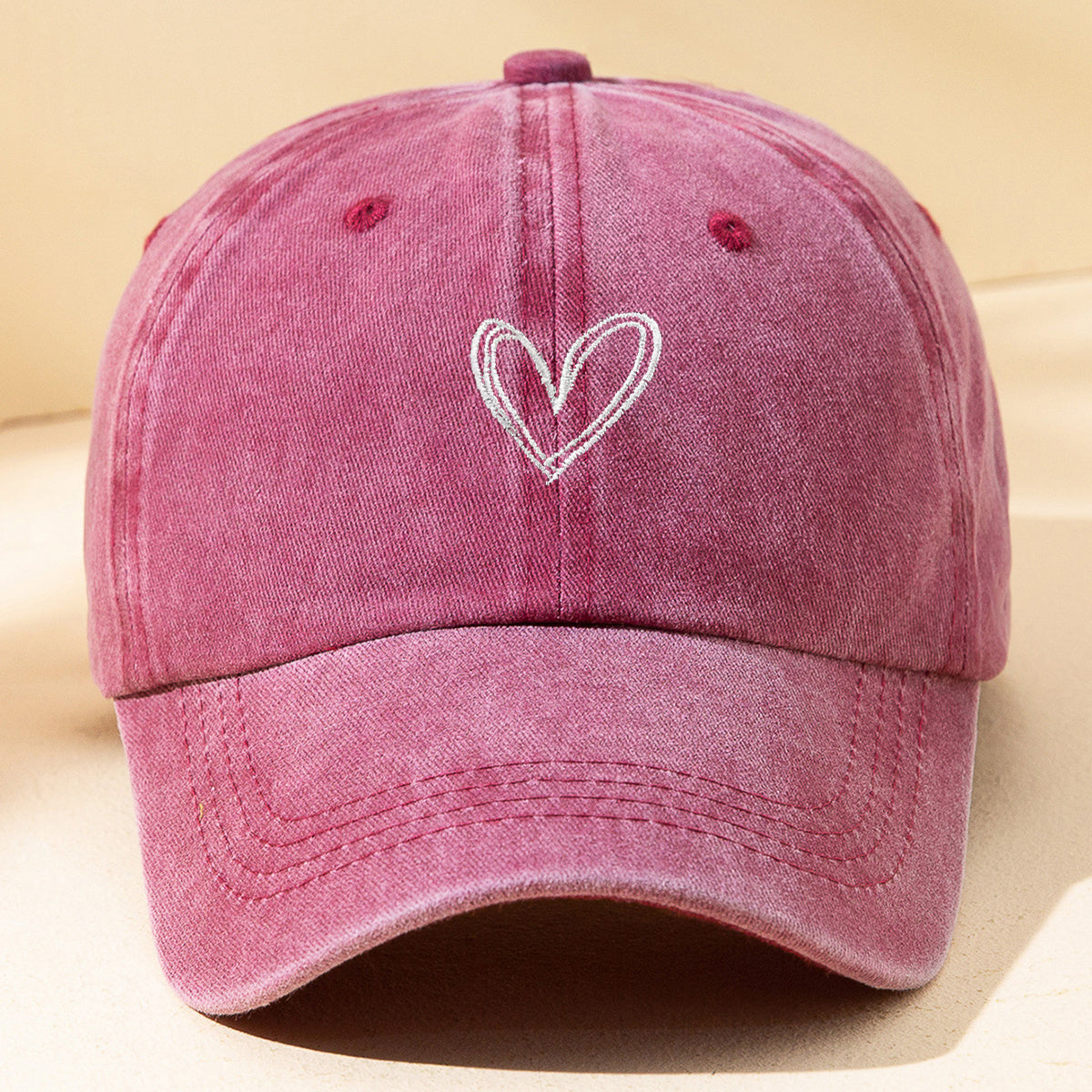 Heart Embroidery Baseball Cap Distressed Dad Hats Adjustable