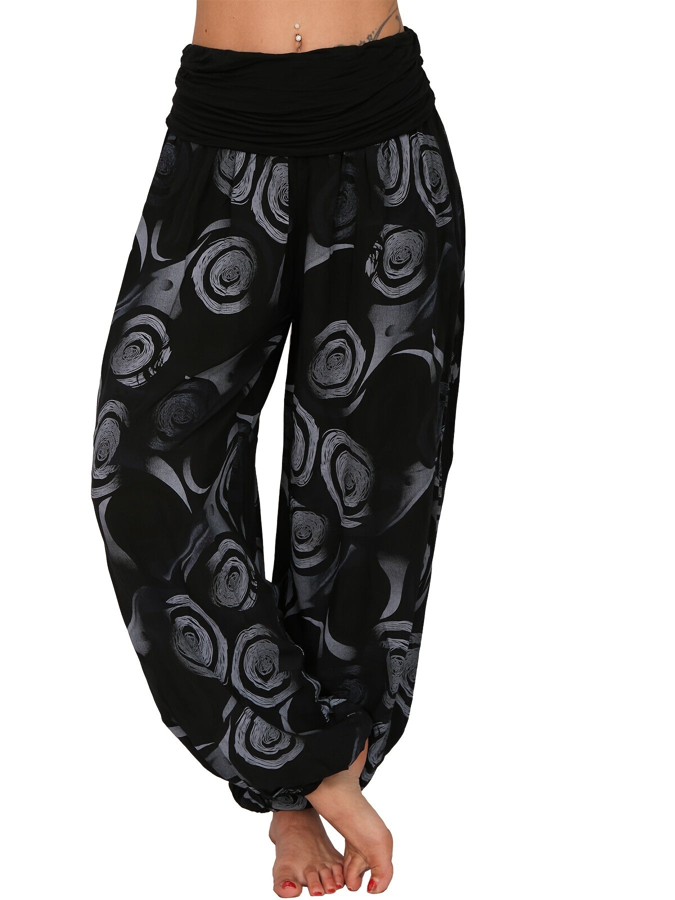 Boho Geometric Print Ruched Harem Pants Casual Bohemian Pants