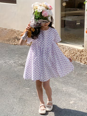 Girl's Polka Dot Princess Dress Short Sleeve Summer Casual Loose Dress