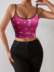 Graphic Print Spaghetti Strap Top Backless Crop Cami