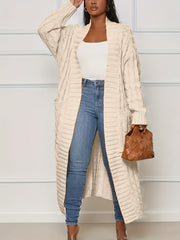 Cable Knit Open Front Cardigan with Pockets