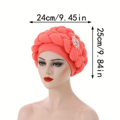Big Braid Pre tied Turban Cap Flower Decor Classic Head Wrap Elastic Bonnet Bean