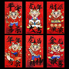 6pcs Chinese New Year Red Envelopes Lion Dragon Cartoon Design Party Birthday