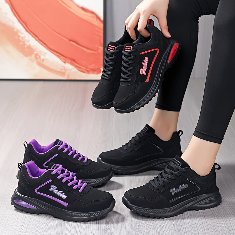 Lightweight Faux Leather Running Shoes Lace Up Non Slip Sneakers