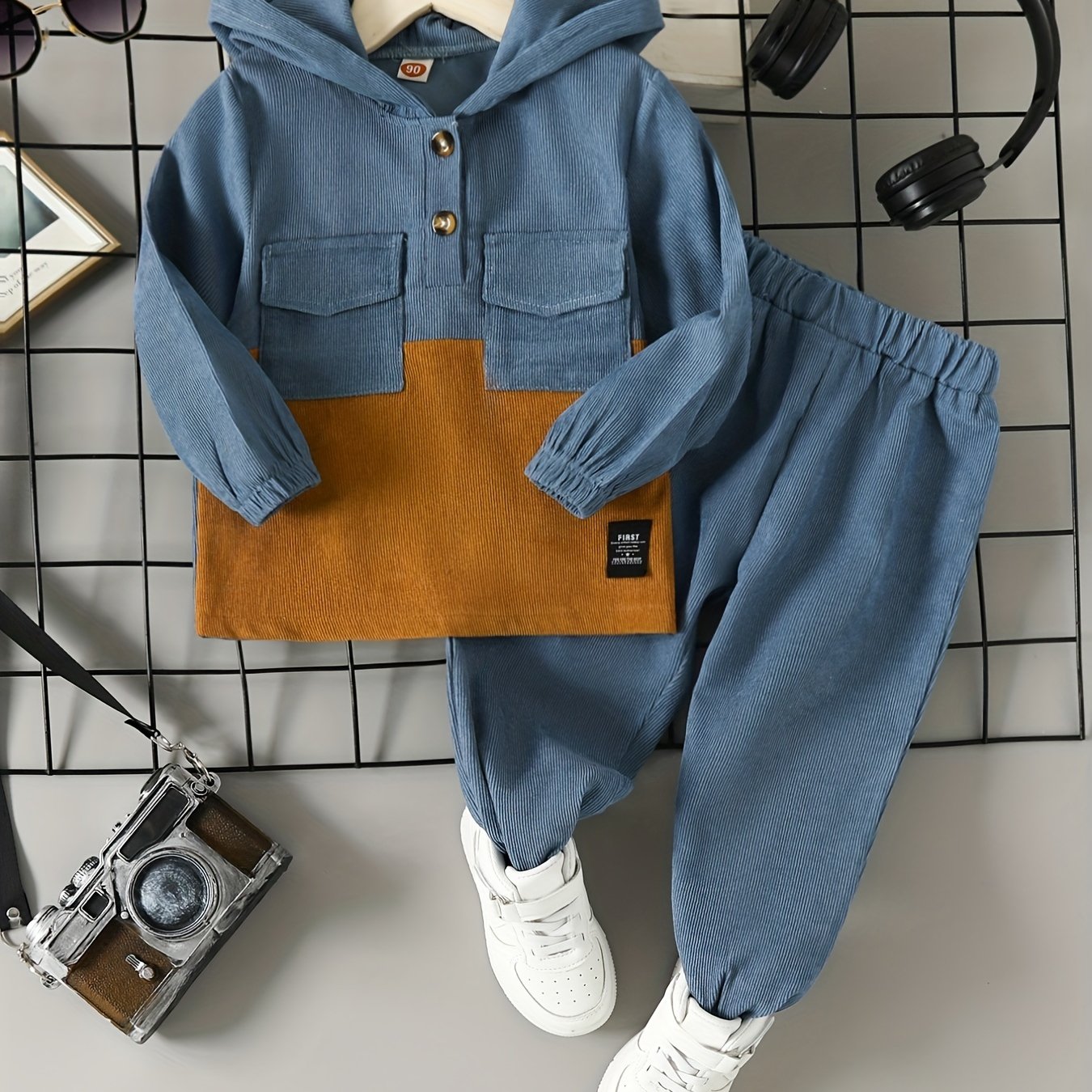 Boys Corduroy Hooded & Elastic Waist Pants Set