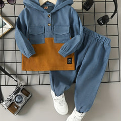 Boys Corduroy Hooded & Elastic Waist Pants Set