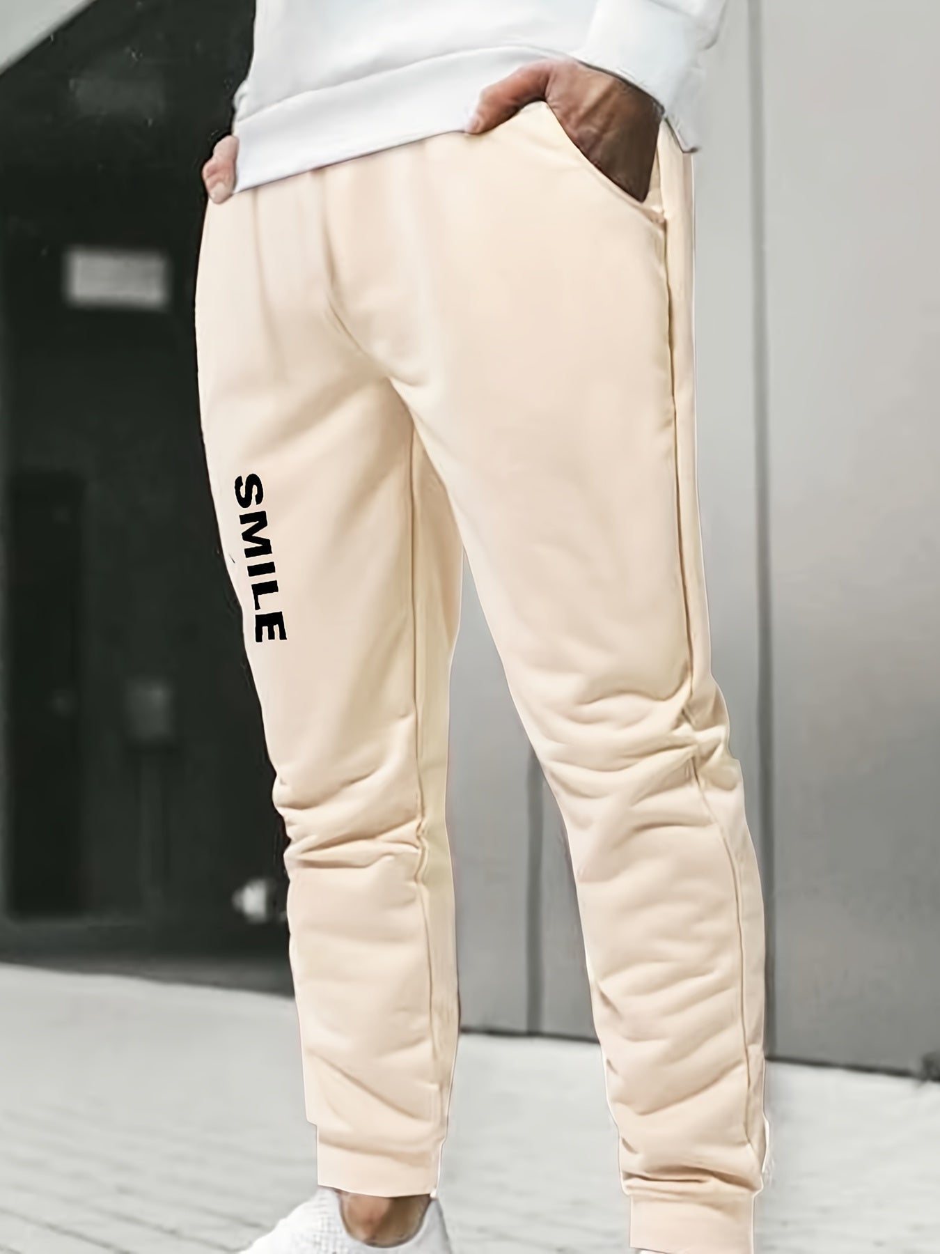Men's Smile Word Print Joggers Drawstring Trousers