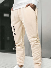 Men's Smile Word Print Joggers Drawstring Trousers