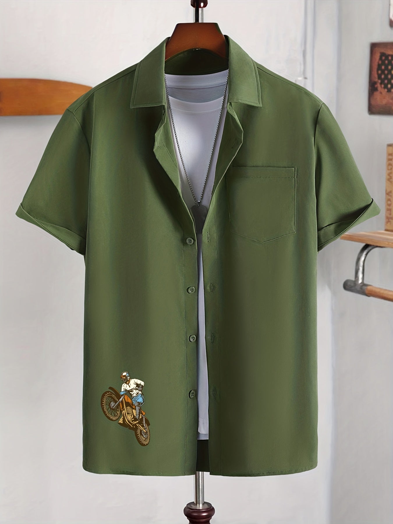 Skeleton Hand & Letter Print Casual Men's Shirt