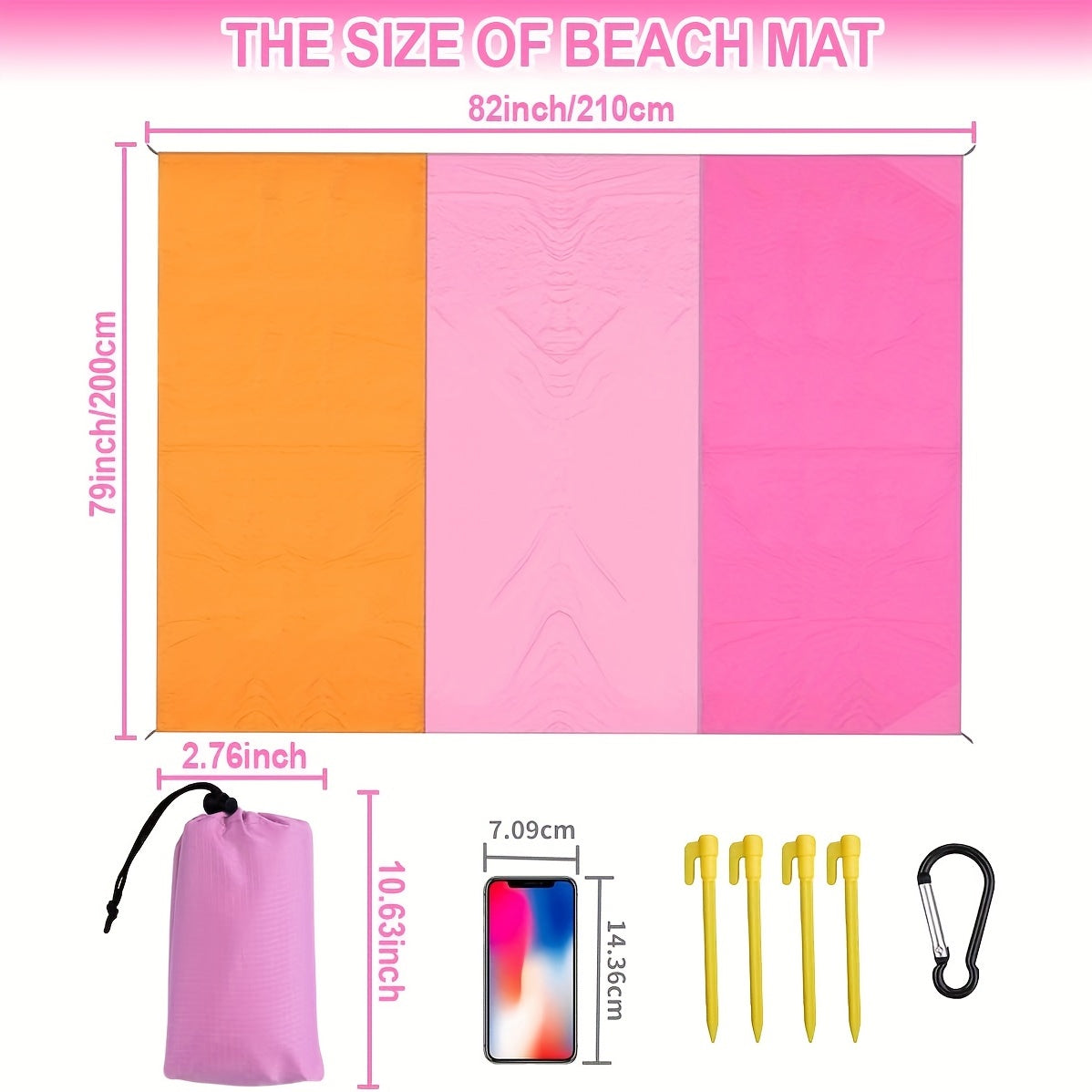 Waterproof Sandproof Beach Blanket Large Size with 4 Nails & Storage Bag