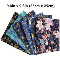 6pcs Japanese Sakura Waves Cotton Sewing Fabric 9.8inch DIY Quilting