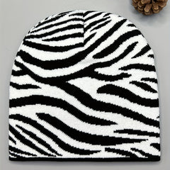 Cow Pattern Beanie Striped Knit Hat Unisex Couple Skull Cap