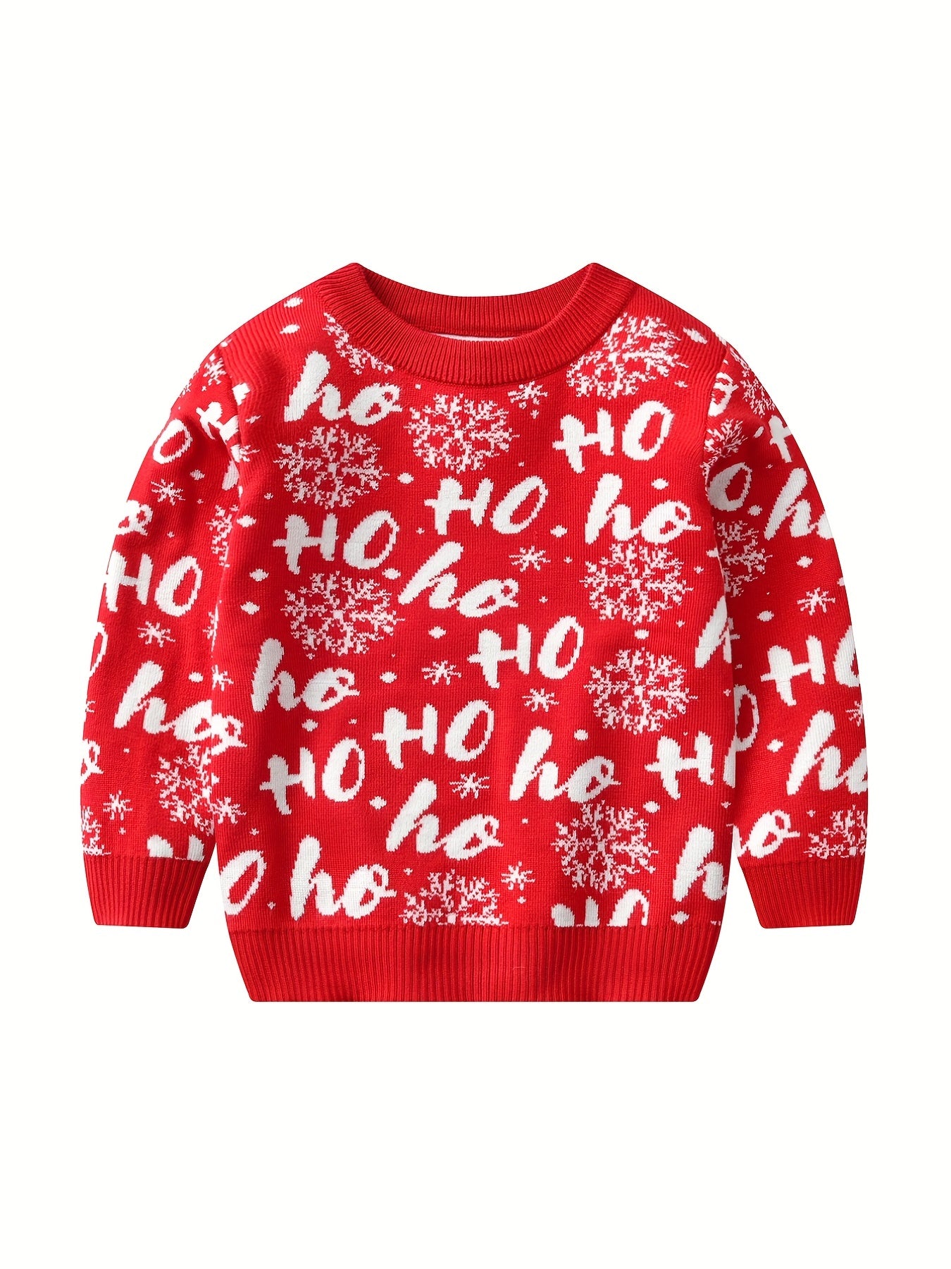 Christmas Print Knit Crew Neck Sweater for Kids