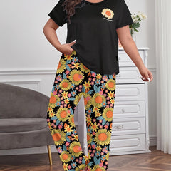 Sunflower Print Tee & Pants PJ Set